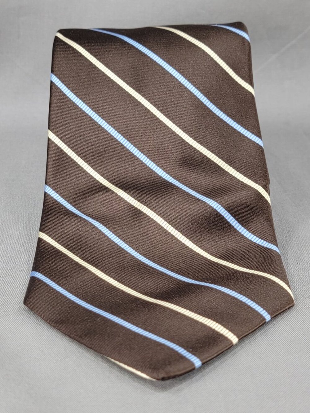 Brooks Brothers Necktie Tie Mens Brown Blue Stripe Repp Silk Golden Fleece USA
